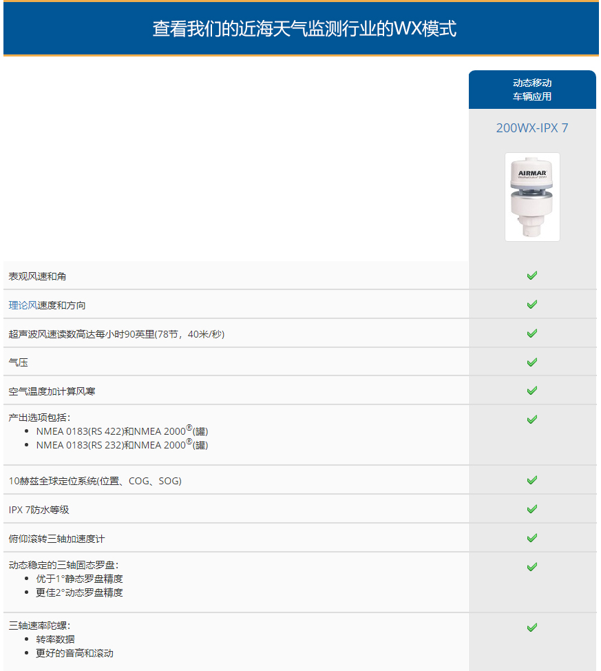 離岸天氣監(jiān)測AIRMAR超聲波氣象站200WX-IPX7